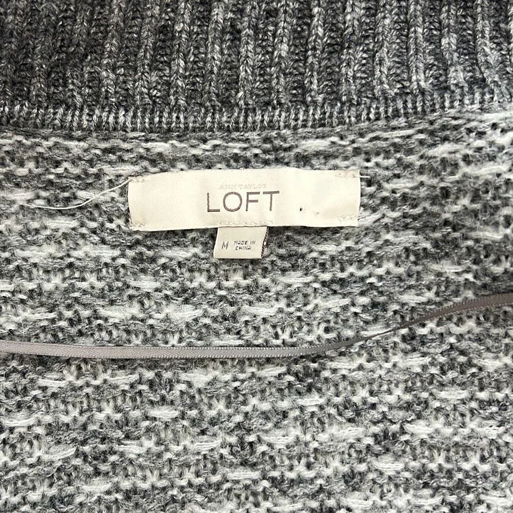 LOFT Women's Geometric Long Sleeves Shawl Lapel Open Front Cardigan Gray Medium - Picture 4 of 7